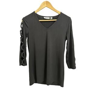 Susan Graver Women's Cut Out Half Sleeve‎ Black Tunic Top Sz XXS